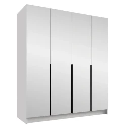 Garnero Arredamenti Armadio Ante A Specchio|Armadio Ante Battenti-Armadio 200x215h cm 4 ante 4 specchi moderno bianco nero Glammy 4 Bianco Opaco - Nero
