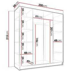Garnero Arredamenti Armadio Ante A Specchio|Armadio Ante Battenti-Armadio 200x215h cm 4 ante 2 specchi moderno nero oro Glammy 4 Nero Opaco - Oro