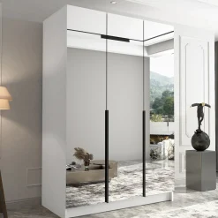 Garnero Arredamenti Armadio Cameretta|Armadio Ante A Specchio-Armadio 150x215h cm 3 ante 3 specchi moderno bianco nero Glammy 3 Bianco Opaco - Nero