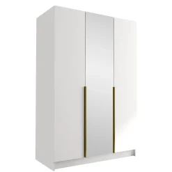 Garnero Arredamenti Armadio Cameretta|Armadio Ante A Specchio-Armadio 150x215h cm 3 ante 1 specchio moderno bianco oro Glammy 3 Bianco Opaco - Oro