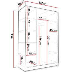 Garnero Arredamenti Armadio Cameretta|Armadio Ante A Specchio-Armadio 150x215h cm 3 ante 1 specchio moderno bianco oro Glammy 3 Bianco Opaco - Oro