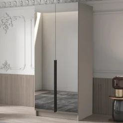 Garnero Arredamenti Armadio Cameretta|Armadio Ante A Specchio-Armadio 100x215h cm 2 ante 2 specchi moderno beige nero Glammy 2 Beige - Nero