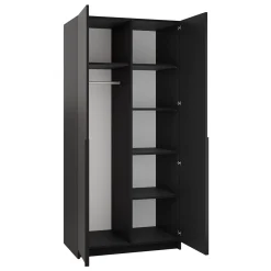 Garnero Arredamenti Armadio Cameretta|Armadio Ante A Specchio-Armadio 100x215h cm 2 ante 1 specchio moderno  nero Glammy 2 Nero Opaco - Nero