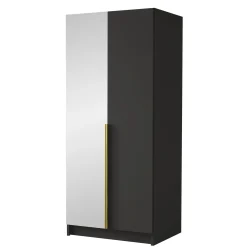 Garnero Arredamenti Armadio Cameretta|Armadio Ante A Specchio-Armadio 100x215h cm 2 ante 1 specchio moderno nero oro Glammy 2 Nero Opaco - Oro