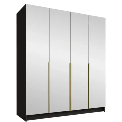 Garnero Arredamenti Armadio Ante A Specchio|Armadio Ante Battenti-Armadio 200x215h cm 4 ante 4 specchi moderno nero oro Glammy 4 Nero Opaco - Oro