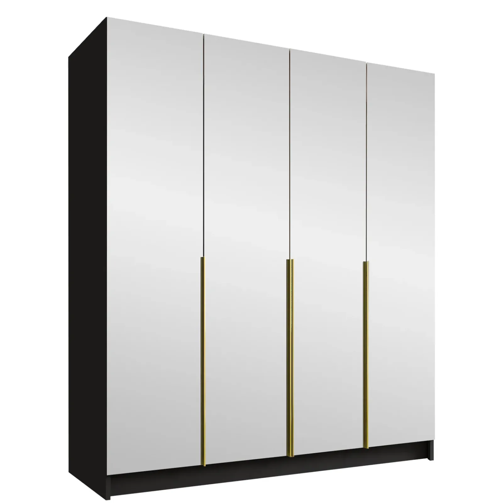 Garnero Arredamenti Armadio Ante A Specchio|Armadio Ante Battenti-Armadio 200x215h cm 4 ante 4 specchi moderno nero oro Glammy 4 Nero Opaco - Oro