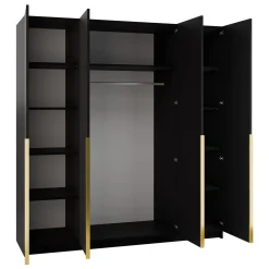 Garnero Arredamenti Armadio Ante A Specchio|Armadio Ante Battenti-Armadio 200x215h cm 4 ante 4 specchi moderno nero oro Glammy 4 Nero Opaco - Oro