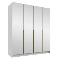 Garnero Arredamenti Armadio Ante A Specchio|Armadio Ante Battenti-Armadio 200x215h cm 4 ante 4 specchi moderno bianco oro Glammy 4 Bianco Opaco - Oro