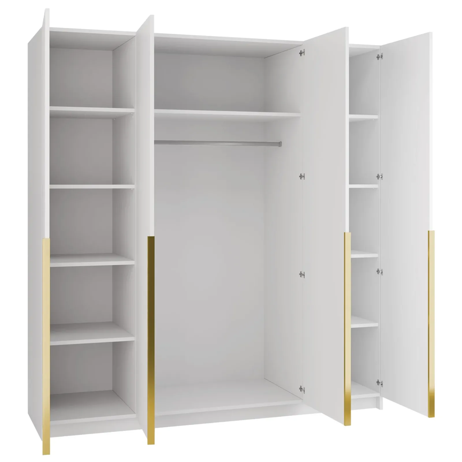 Garnero Arredamenti Armadio Ante A Specchio|Armadio Ante Battenti-Armadio 200x215h cm 4 ante 4 specchi moderno bianco oro Glammy 4 Bianco Opaco - Oro