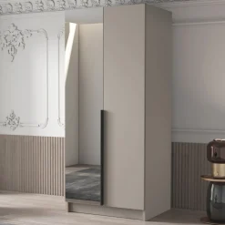 Garnero Arredamenti Armadio Cameretta|Armadio Ante Battenti-Armadio 100x215h cm 2 ante 1 specchio moderno beige nero Glammy 2 Beige - Nero