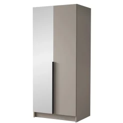 Garnero Arredamenti Armadio Cameretta|Armadio Ante Battenti-Armadio 100x215h cm 2 ante 1 specchio moderno  beige nero Glammy 2 Beige - Nero
