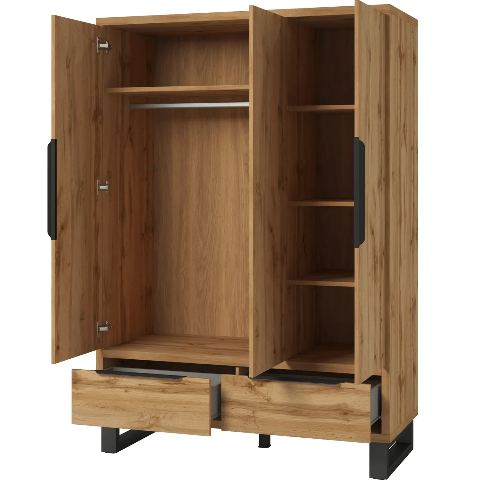 Garnero Arredamenti Armadio Ante Battenti|Guardaroba-Armadio 145x210h cm 3 ante battenti 2 cassetti rovere Petra