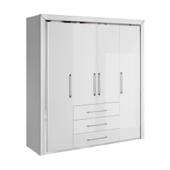 Garnero Arredamenti Armadio Ante Battenti|Guardaroba-Armadio 199x214h cm 4 ante battenti 3 cassetti moderno bianco Benz