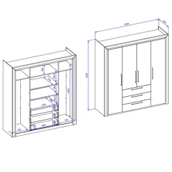 Garnero Arredamenti Armadio Ante Battenti|Guardaroba-Armadio 199x214h cm 4 ante battenti 3 cassetti moderno bianco Benz
