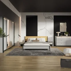 Garnero Arredamenti Armadio Ante A Specchio|Armadio Ante Battenti-Armadio 250x215h cm 4 ante battenti con specchio con LED grigio nero Luna