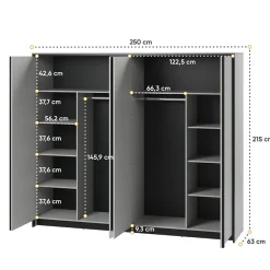 Garnero Arredamenti Armadio Ante A Specchio|Armadio Ante Battenti-Armadio 250x215h cm 4 ante battenti con specchio con LED grigio nero Luna
