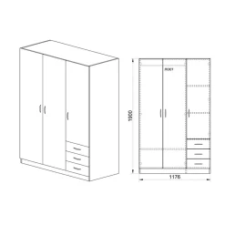 Garnero Arredamenti Armadio Cameretta|Armadio Ante Battenti-Armadio 118x191h cm 3 ante con cassetti sonoma Boverio Rovere