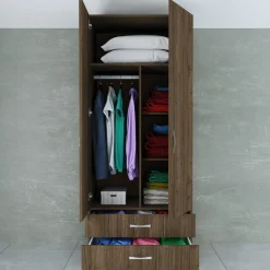 Garnero Arredamenti Armadio Cameretta|Armadio Ante Battenti-Armadio 80x191h cm 2 ante con cassetti moderno Carlino Noce