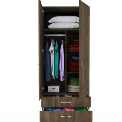 Garnero Arredamenti Armadio Cameretta|Armadio Ante Battenti-Armadio 80x191h cm 2 ante con cassetti moderno Carlino Noce