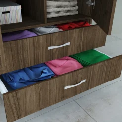 Garnero Arredamenti Armadio Cameretta|Armadio Ante Battenti-Armadio 80x191h cm 2 ante con cassetti moderno Carlino Noce