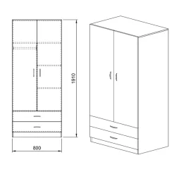 Garnero Arredamenti Armadio Cameretta|Armadio Ante Battenti-Armadio 80x191h cm 2 ante con cassetti moderno Carlino Noce