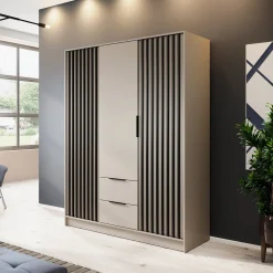 Garnero Arredamenti Armadio Ante Battenti|Guardaroba-Armadio 155x200h cm 3 ante con cassetti moderno cashmere Miller Beige