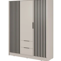Garnero Arredamenti Armadio Ante Battenti|Guardaroba-Armadio 155x200h cm 3 ante con cassetti moderno cashmere Miller Beige