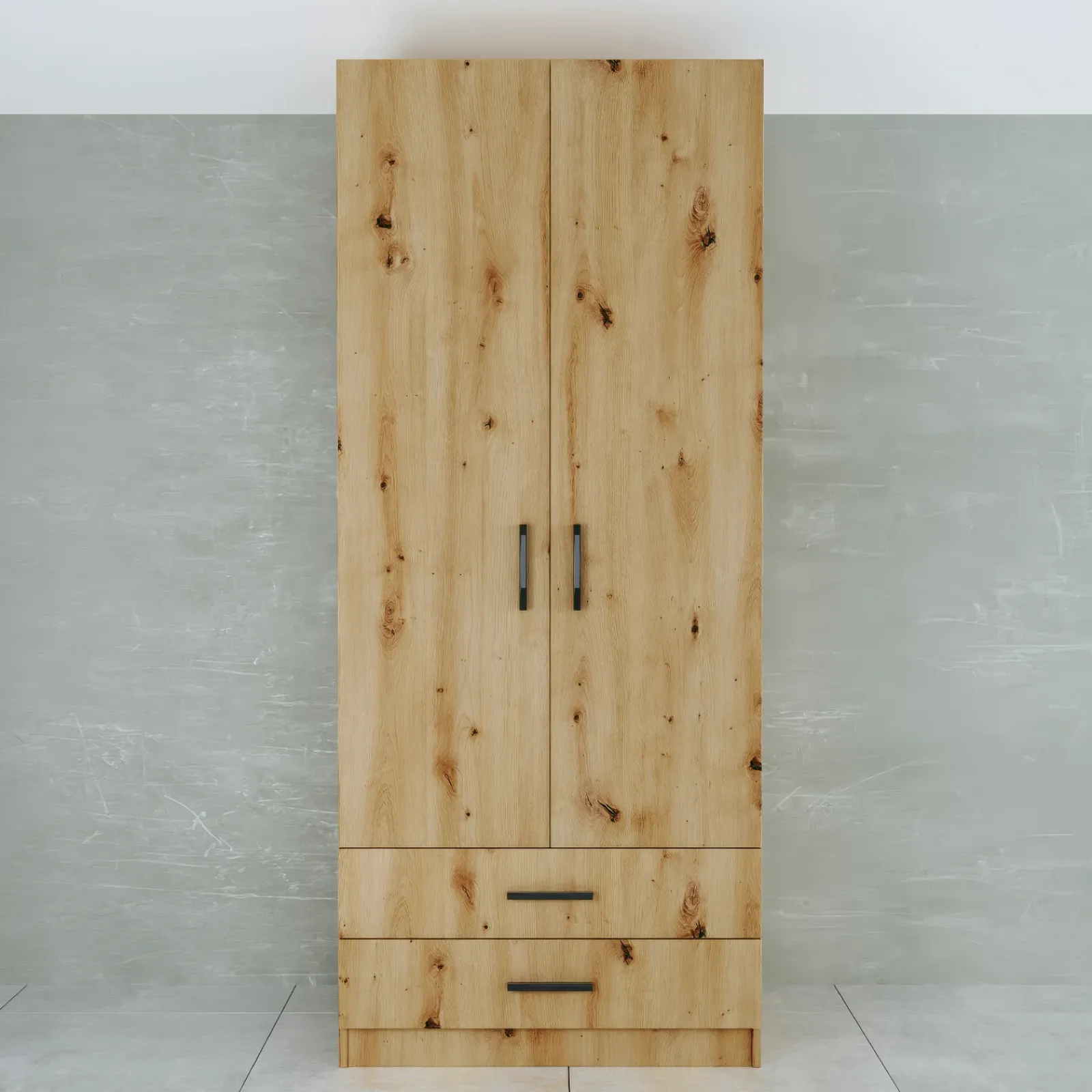 Garnero Arredamenti Armadio Cameretta|Armadio Ante Battenti-Armadio 80x191h cm 2 ante con cassetti moderno Carlino Rovere Rustico