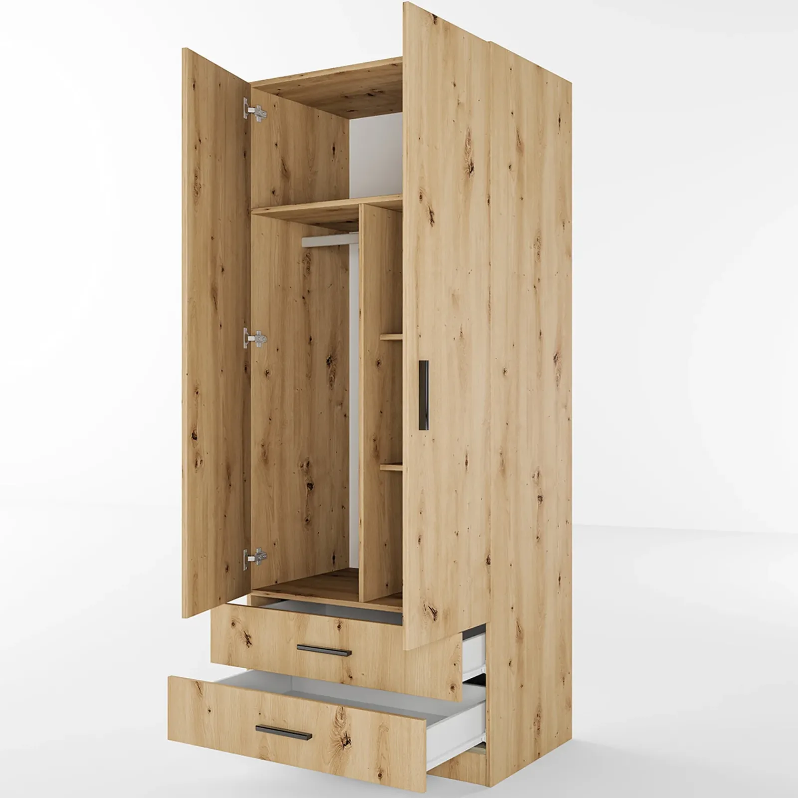 Garnero Arredamenti Armadio Cameretta|Armadio Ante Battenti-Armadio 80x191h cm 2 ante con cassetti moderno Carlino Rovere Rustico