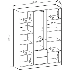 Garnero Arredamenti Armadio Ante Battenti|Guardaroba-Armadio 155x200h cm 3 ante con cassetti moderno quercia nero Miller Rovere Rustico