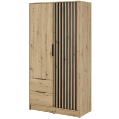 Garnero Arredamenti Armadio Ante Battenti|Guardaroba-Armadio 105x200h cm 2 ante con cassetti moderno quercia nero Miller Rovere Rustico