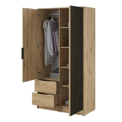 Garnero Arredamenti Armadio Ante Battenti|Guardaroba-Armadio 105x200h cm 2 ante con cassetti moderno quercia nero Miller Rovere Rustico