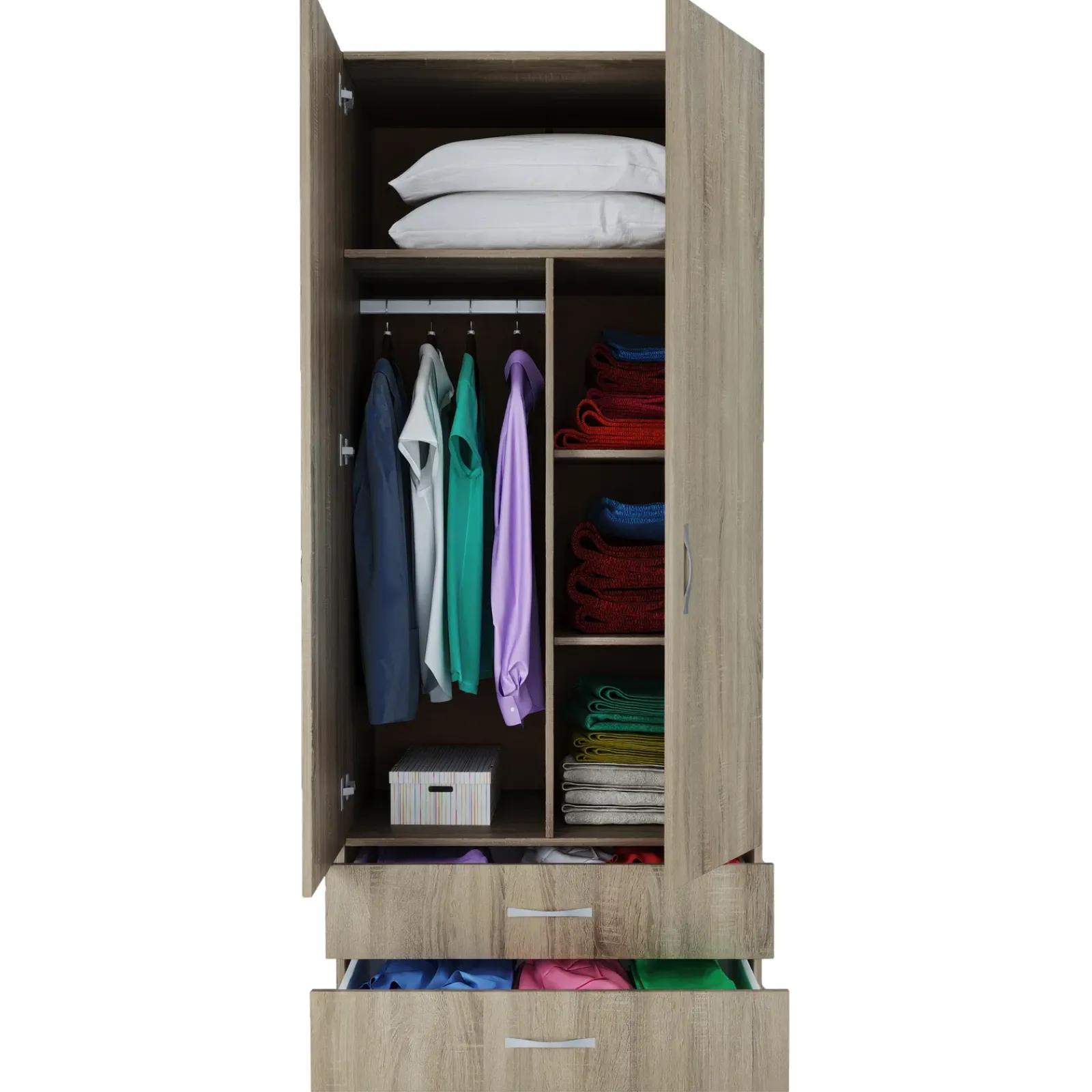 Garnero Arredamenti Armadio Cameretta|Armadio Ante Battenti-Armadio 80x191h cm 2 ante con cassetti moderno sonoma Carlino Rovere