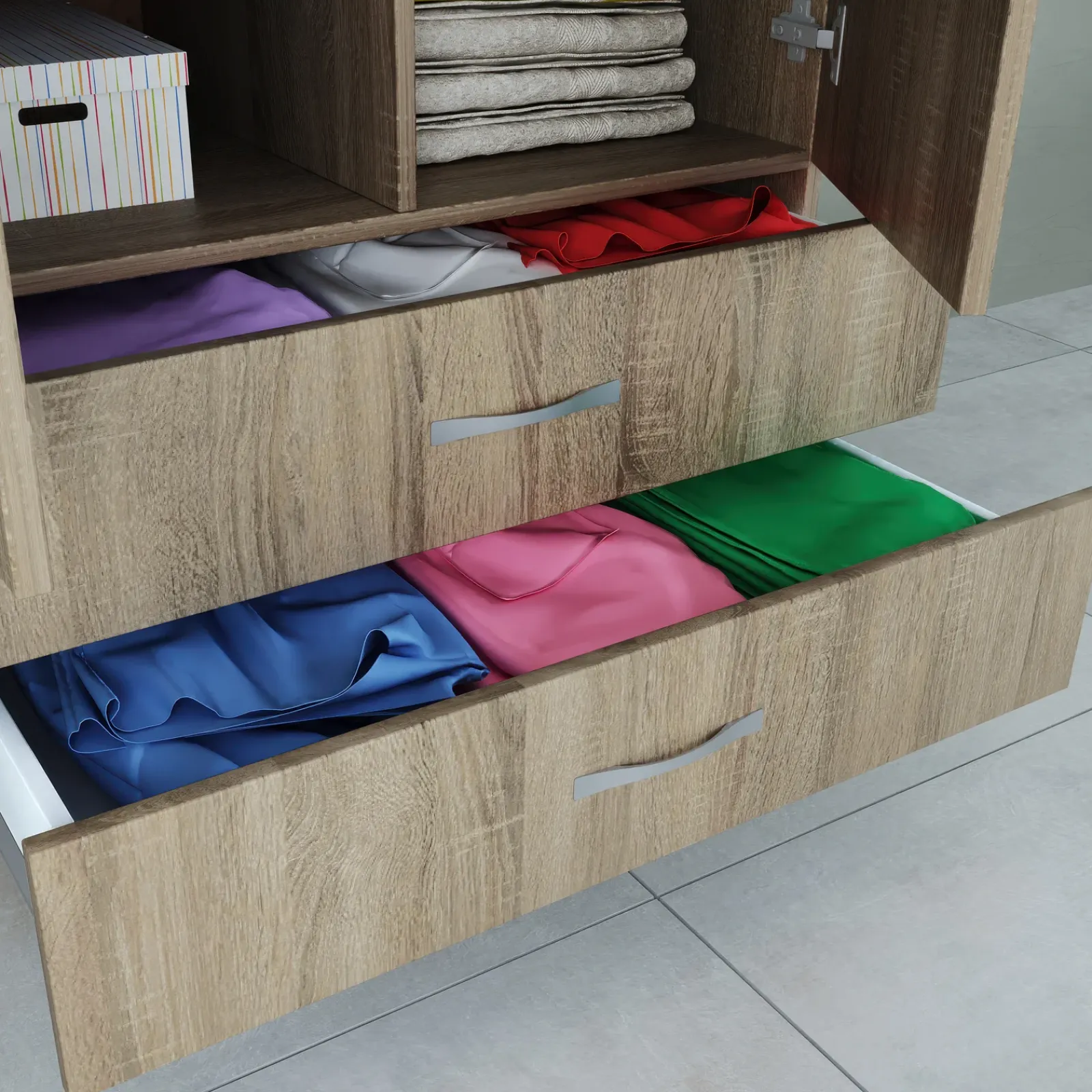 Garnero Arredamenti Armadio Cameretta|Armadio Ante Battenti-Armadio 80x191h cm 2 ante con cassetti moderno sonoma Carlino Rovere