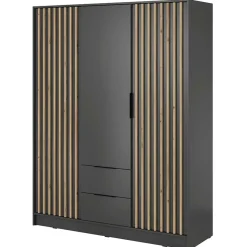 Garnero Arredamenti Armadio Ante Battenti|Guardaroba-Armadio 155x200h cm 3 ante con cassetti moderno quercia Miller Antracite