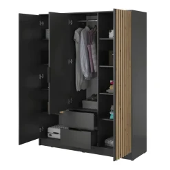 Garnero Arredamenti Armadio Ante Battenti|Guardaroba-Armadio 155x200h cm 3 ante con cassetti moderno quercia Miller Antracite