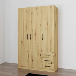 Garnero Arredamenti Armadio Cameretta|Armadio Ante Battenti-Armadio 118x191h cm 3 ante con cassetti Boverio Rovere Rustico