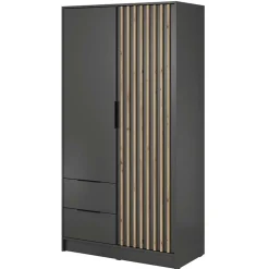 Garnero Arredamenti Armadio Ante Battenti|Guardaroba-Armadio 105x200h cm 2 ante con cassetti nero Miller Antracite