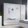 Garnero Arredamenti Armadio Ante A Specchio|Armadio Ante Battenti-Armadio 220x203h cm 4 ante con cassetti moderno bianco lucido rovere Noa