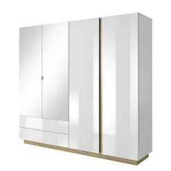 Garnero Arredamenti Armadio Ante A Specchio|Armadio Ante Battenti-Armadio 220x203h cm 4 ante con cassetti moderno bianco lucido rovere Noa