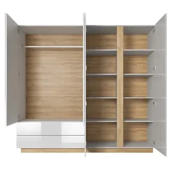 Garnero Arredamenti Armadio Ante A Specchio|Armadio Ante Battenti-Armadio 220x203h cm 4 ante con cassetti moderno bianco lucido rovere Noa