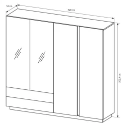 Garnero Arredamenti Armadio Ante A Specchio|Armadio Ante Battenti-Armadio 220x203h cm 4 ante con cassetti moderno bianco lucido rovere Noa