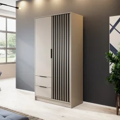 Garnero Arredamenti Armadio Ante Battenti|Guardaroba-Armadio 105x200h cm 2 ante con cassetti cashmere Miller Beige