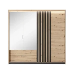 Garnero Arredamenti Armadio Ante A Specchio|Guardaroba-Armadio 220x211h cm 4 ante con specchio rovere antracite Rubik