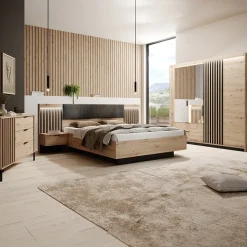 Garnero Arredamenti Armadio Ante A Specchio|Guardaroba-Armadio 220x211h cm 4 ante con specchio rovere antracite Rubik