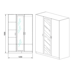Garnero Arredamenti Armadio Cameretta|Armadio Ante A Specchio-Armadio 120x190h cm 3 ante con specchio bianco lucido Alina