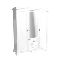 Garnero Arredamenti Armadio Ante A Specchio|Armadio Ante Battenti-Armadio 158x193h cm 3 ante con specchio 2 cassetti shabby Kelly Bianco Frassinato