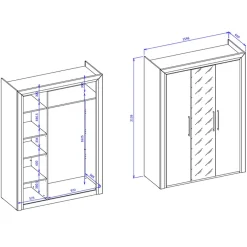 Garnero Arredamenti Armadio Ante A Specchio|Armadio Ante Battenti-Armadio 155x214h cm 3 ante con specchio modderno nero oro Benz