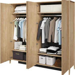 Garnero Arredamenti Armadio Ante A Specchio|Armadio Ante Battenti-Armadio 220x216h cm 4 ante con specchio rovere Noor