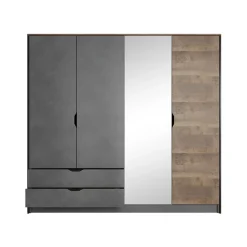 Garnero Arredamenti Armadio Ante A Specchio|Armadio Ante Battenti-Armadio 220x205h cm 4 ante con specchio grigio quercia Dable